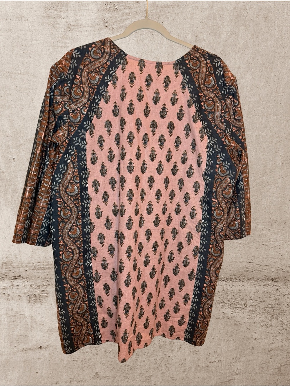 Pure Jill Block Print Lagenlook Boho Tunic Pink Navy Cotton Linen 2X - Picture 5 of 7